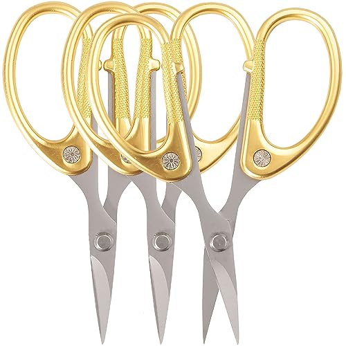 JubileeYarn Sharp Titanium Embroidery Craft Scissors w/Sheath - Gold - 3 Pairs - color: Gold, size: 3 Units
