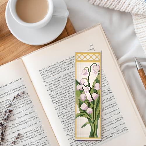 FREEBLOSS 6 Set Cross Stitch Bookmark Kits 11CT 8"x2.4" Lily of The Valley - style: Lily of the Valley