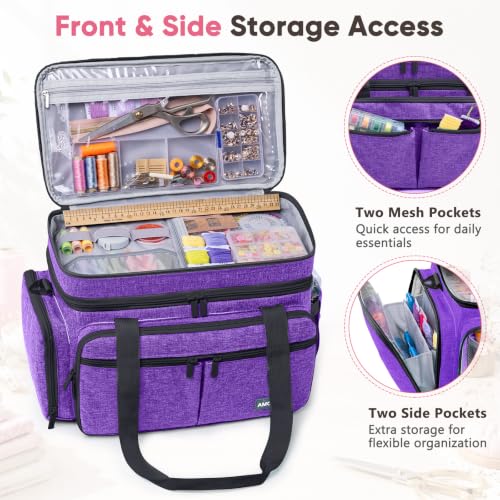 AMOIGEE Double Layer Sewing Organizer Bag with 2 Clear Storage Sewing Boxes - color: Purple