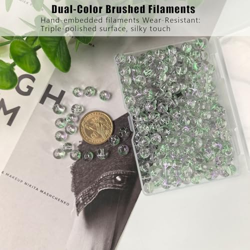 8mm Hand-Drawn Glass Beads Bulk 200pcs Purple Green Round - color: Green&Purple 8mm