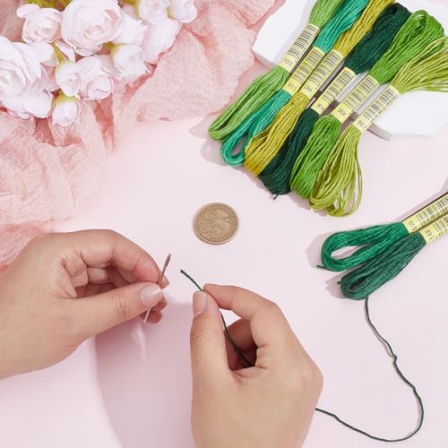1 Box 65.6 Yards 8 Skeins 6 Strand Green Cotton Friendship Bracelet String Variegated Yarn Embroidery Assorted Bulk Thread Gradient Cross Stitch Floss Set for Sewing Making Crochet Knitting - color: Green Cotton Thread, size: 65.6 Yards