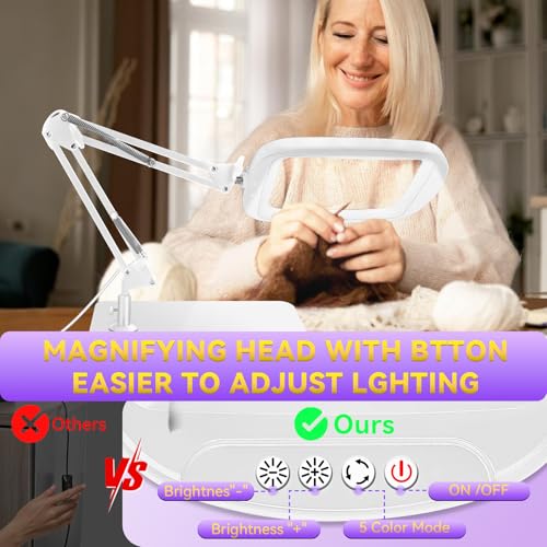 10X 30X Extra Large Magnifying Glass with Light and Stand 7-inch - color: White