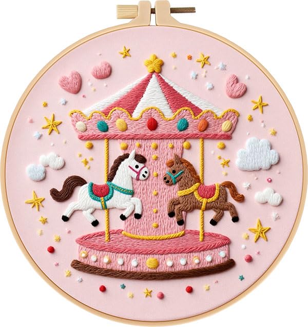 Haootadiy Beginner Embroidery Kit for Adults, Easy Cross Stitch Kit for Beginners and Adults, Full Embroidery Hoop Kit with Needles and Thread Included (Pattern 14) - color: Pattern 14