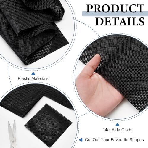 BENECREAT 14CT Plastic Cross Stitch Fabric, 39.3x11.8 Inch Black Cross Stitch Vinyl Aida Cloth for Craft Embroidery, Handmade Needlework, DIY Handicrafts, 1mm Thick - color: Black