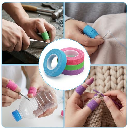 4PCS Thimble Tape for Hand Sewing, Self-Adhesive Finger Tape Sewing Finger Protector Breathable Nail Bandage for Quilting, Embroidery DIY Crafts (Rose Red, Green, Purple, Blue)