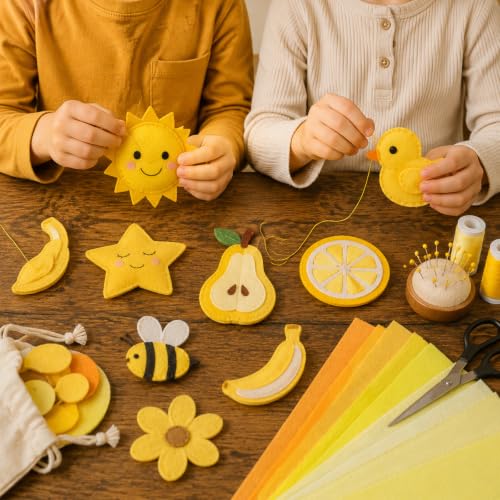30Pcs Stiff Felt Sheets, 1mm Thick Felt Fabric Squares for Sewing & DIY - color: Yellow Series
