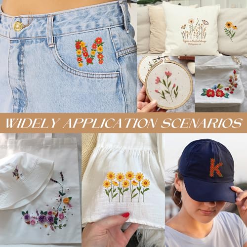 Flower Water Soluble Embroidery Patterns, 85 Pcs A-Z Alphabet Stick and Stitch Embroidery Paper Wash Away, Pre-Printed Floral Pattern Transfers, DIY Customized Gifts for Hand Sewing Lover Beginners - size: Alphabet Wildflowers