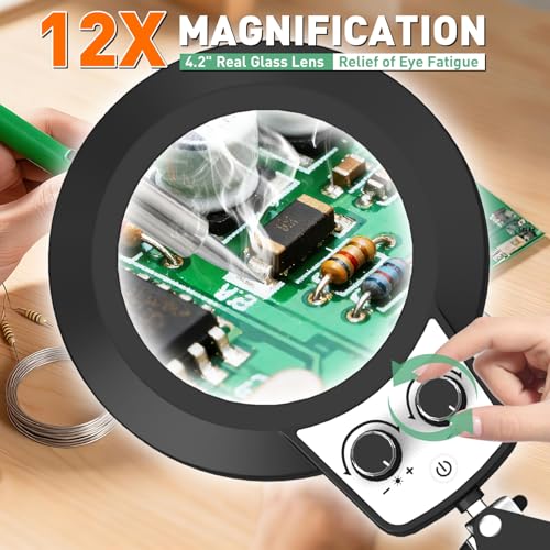 Magnifying Glass with Light, Overhead Knob Magnifier Lamp 12X - size: 12X 35in Adjustable Arm
