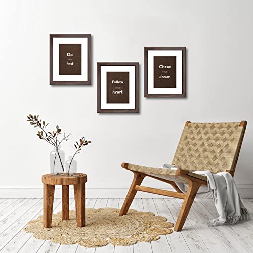 8x10 Picture Frame Set of 3 with Real Glass for Pictures 5x7 with Mat or 8x10 Without Mat, Wall Mounting or Tabletop display Photo Frames in Walnut - color: Walnut, size: 8x10(set of 3)