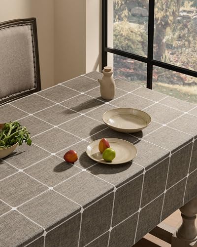 ZeeMart Grid Embroidered Square Hemmed Tablecloths 52x52in, Cocoa Brown - color: Cocoa Brown, size: 52" x 52" (Square)