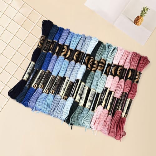 18 Skeins 157.5 Yards 6 Ply Variegated Cross Stitch Floss Colorful Friendship Bracelet String Gradient Polyester Embroidery Threads Bulk for Sewing Making Jewelry Needlecraft Knitting DIY - color: Steel Blue