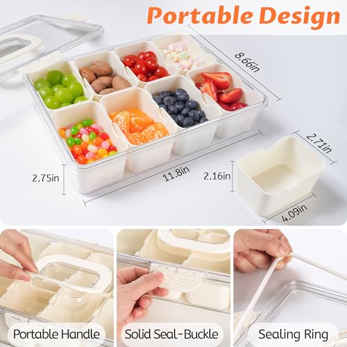 Snackle Box Container Dishwasher Safe Divided Serving Tray with Lid Handle