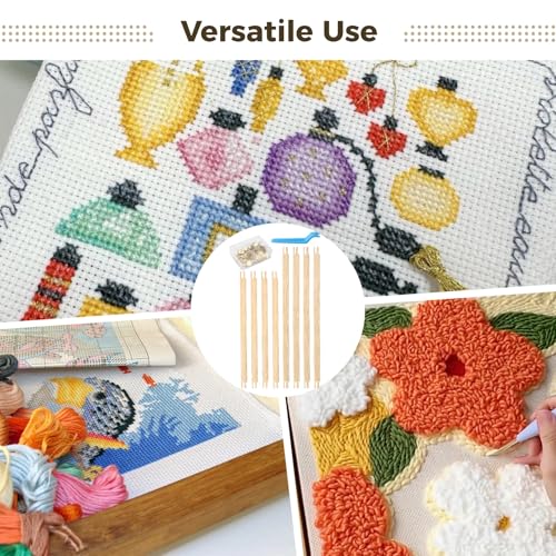 8 Pcs Needlepoint Stretcher Bars for Needlework - Including 6 in & 8 in Stretcher Bars, 40 Thumb Tacks, Storage Box and Tacks Remover, Wooden Canvas Stretcher Bars for Embroidery Needlework