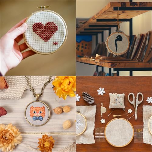 HARFINGTON 10Pcs Mini Embroidery Hoop 2" x 0.87" Tiny Oval Vertical Cross Stitch Hoops Small Wood Ring Circle for DIY Pendant Keychain Display Frame