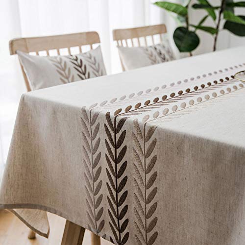 AMZALI Elegant Embroidery Spill-Proof Water-Proof Resistance Table Cloth Wrinkle Free Heavy Weight Cotton Linen Tablecloth Fabric Cover for Outdoor and Indoor (Rectangle,53 x 87 Inch) - size: 87" x 53" (Rectangular)