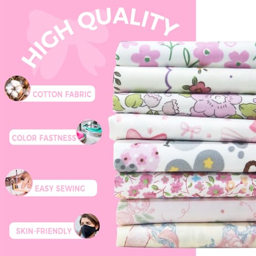 Aubliss 8pcs Fat Quarter Fabric Bundles (100% Cotton - 20'' x 20'') - color: Pink