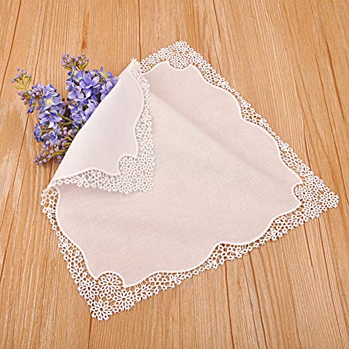 Milesky White Wedding Handkerchief Pure Cotton, Soft Ladies Hanky with Crochet Lace - color: Ch03