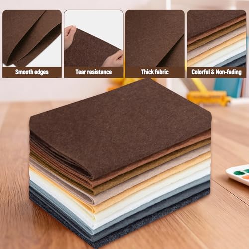 10 Sheets Felt Fabric for Crafts, 8x20 Inch 1.4mm Thick (Brown) - color: Brown