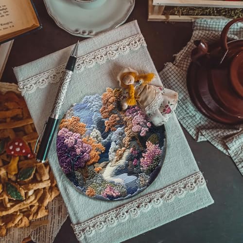 FONNUY Embroidery Kit for Beginners, Boho Nature Landscape Pre-Stamped Pattern Kits for Adults with Hoop, Easy to Follow Color Thread Needlework, 8'' Hoop (Late Spring) - color: Late Spring