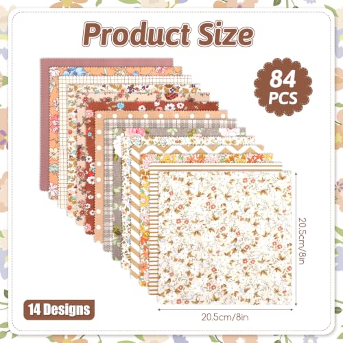 84 Pcs 8 inch Autumn Precut Quilting Fabric Fall Cotton Fabric Squares - color: Khaki, size: 8″
