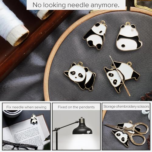 4pcs Needle Minder for Sewing,Magnetic Needle Keeper for Cross Stitch,Cute Panda Cartoon Enamel Pin,Needle Holder for Embroidery,Needlework Storage Accessory, Gift for Cross Stitch Lover（14-Needle）