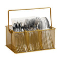 Mind Reader Multi-purpose Storage Caddy with Handle, Desktop Organizer, Cutlery Holder, 4 Compartments, Metal Mesh, Gold