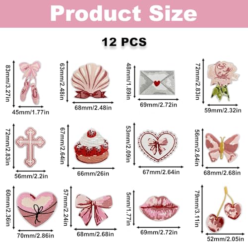 12PCS Cute Embroidered Patches, Iron On Fabric Appliques for DIY Crafts - color: Sweet Themed