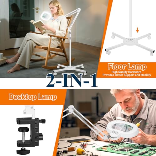 2200 Lumens 12X Esthetician Magnifying Floor Lamp, 3-Axis Magnifier - color: White, size: 12X