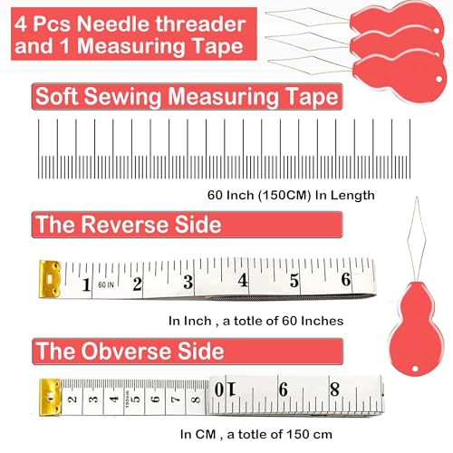 55 PCS Large Eye Sewing Needles, 5 Sizes Hand Sewing Needles, Including Embroidery - 50PCs with 4 Pcs Needle Threader and 1 Measuring Tape - color: 55 pack