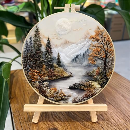 SCECALA 4 Pack Fall Forest Tree Embroidery Kit for Beginners - color: White