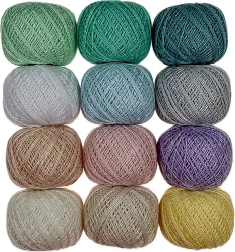 KCS Mercerized Pearl Cotton Thread Size 8 Crochet Needlework Embroidery Threads Ball (12, 12balls18) - color: 12balls18