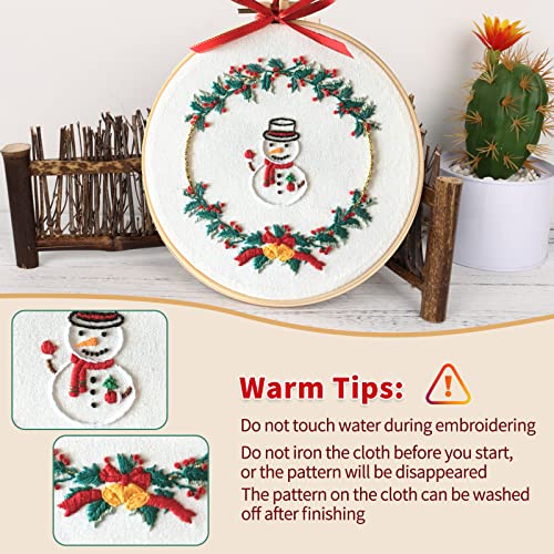 Canlierr 6 Sets Christmas Embroidery Kit with Pattern and Instructions Embroidery Starter Pattern Hoop Colored Threads Needlepoint Kit for Beginners Adults Supplies(Wreath Style)