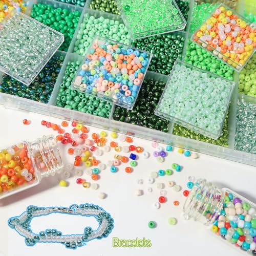 11200pcs Glass Seed Beads for DIY Crafting Bracelet Necklace Embroidery Jewelry Making Supplies (3mm, 400pcs/Color, 28 Colors, Green Scheme) - color: Green