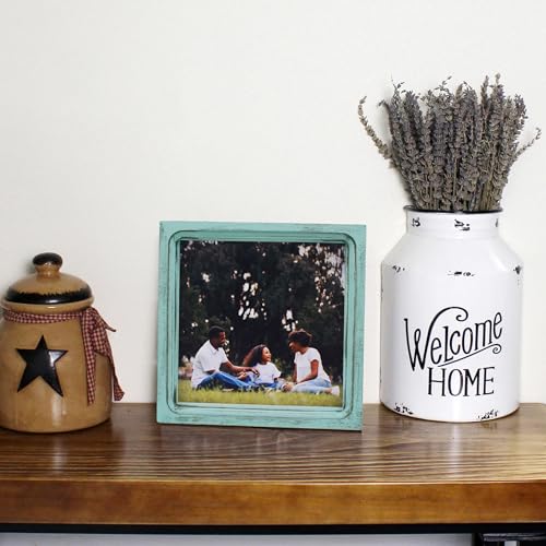 CVHOMEDECO. 8x8 Picture Frame Made of Solid Wood High Definition Glass Rustic Vintage Designs Small Photo Frame for Tabletop Display and Wall Mounting, Distress Blue - color: Distress Blue A, size: 8" X 8"
