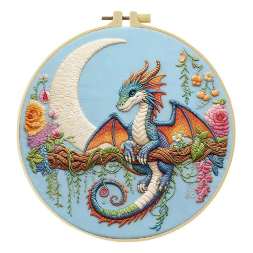 Black dragon handmade DIY embroidery kit,suitable for adult beginners,includes embroidery cloth, instructions, embroidery frame and needle and thread, suitable for holiday gifts (Blue Dragonfly) - style: Blue Dragonfly