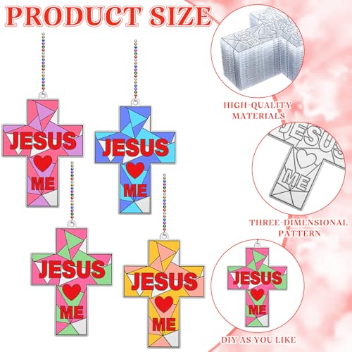 Blueweenly 72 Pcs Christian Cross Suncatchers Craft Kit Bulk, Jesus Love Me - style: Jesus Love Me