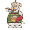 Cooking Snowman Beaded Counted Cross Stitch Ornament Kit Mill Hill 2021 Snow Fun MH162135, Multicolor