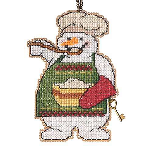 Cooking Snowman Beaded Counted Cross Stitch Ornament Kit Mill Hill 2021 Snow Fun MH162135, Multicolor