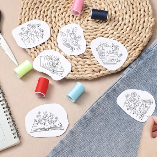 Water Soluble Embroidery Patterns Stabilizers, 4 Sheets Book Lover Stick and Stitch Embroidery Paper Wash Away, Pre-Printed Flower Transfer Papers Customized Gifts for Hand Sewing Lover Beginners - size: Flower Book B