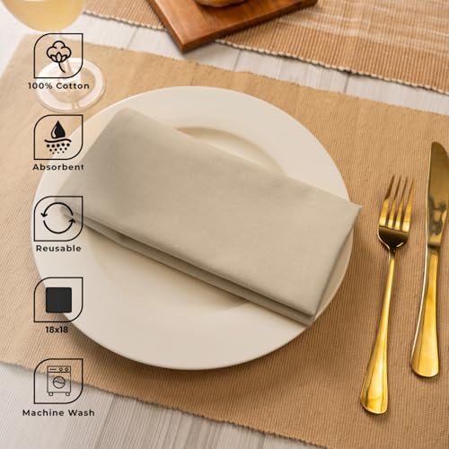 Blue Needles Solid Cloth Napkins 100% Cotton Set of 12-18 x 18 Inches - color: Beige, size: 18" x 18" (Set of 12)