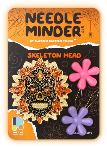 Awesome Pattern Studio Needle Minder Set - Skeleton Head Magnetic Needle Minder + 2 Needle Threaders. Enamel Pin for Cross Stitch, Embroidery and Craft - size: Skeleton Head Set #1