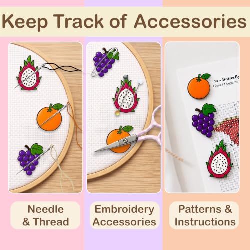 Kraftex Magnetic Needle Minder. Needleminder for Embroidery & Sewing. Cute Needlepoint Accessories. Magnetic Needle Holder for Cross Stitch. Cute Magnet Pin Gift - color: Fruits DGO