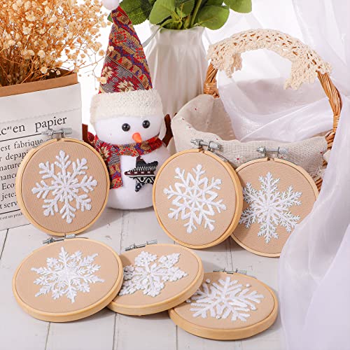 Roowest 6 Sets Christmas Embroidery Kits Snowflake Ornament DIY,Tan - color: Tan