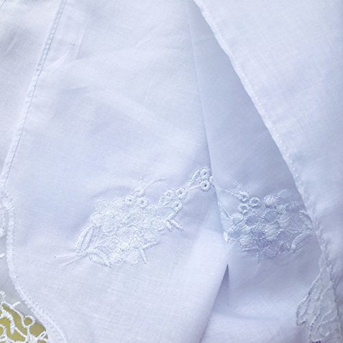 6 Pack of Ladies Embroidery Cotton Handkerchiefs Lace Wedding Hankies - color: White