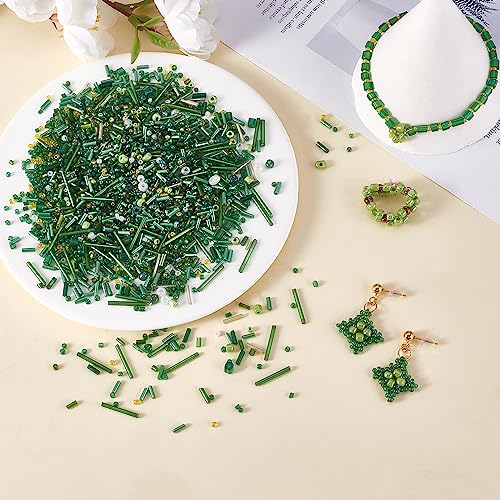 Ornaland Glass Bugle Beads Tiny Long Tube Seed Beads Bulk, Green, 30g - color: Green