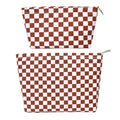 getgto 2 Pcs Makeup Bags, Large Cosmetic Bag Travel Toiletry Bag - color: Brown Checker