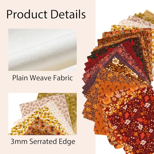 5" Cotton Fabric Squares, 40 Pcs Autumn Charm Pack Fabric for Quilting - color: Late Autumn