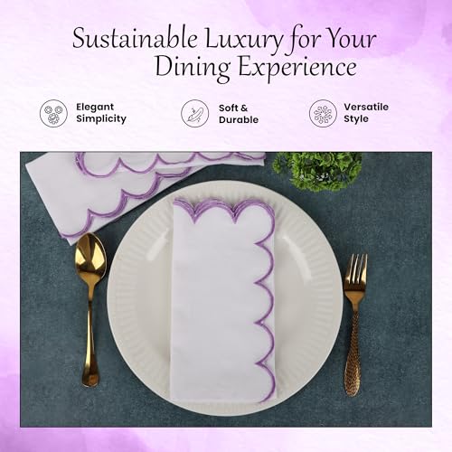 NATURALCRAFT Scalloped Cloth Napkins 18x18 in - White Edges Purple - color: Sl-white Napkin - Lavender Edges, size: 18" x 18" (Set of 6)