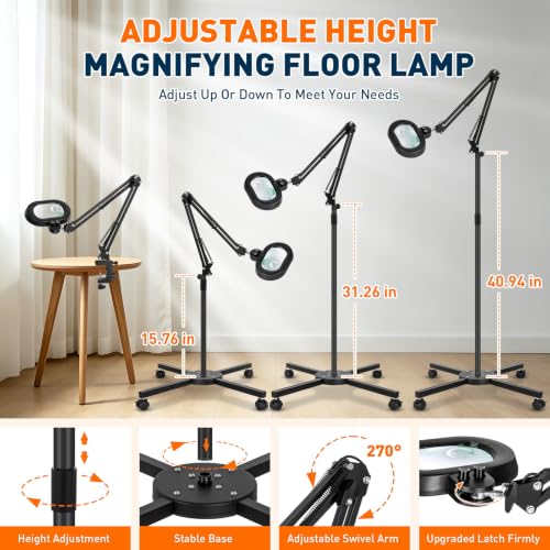 2200 Lumens 12X 30X Esthetician Magnifying Lamp, 3-Axis Magnifier - color: Black, size: 12X 30X