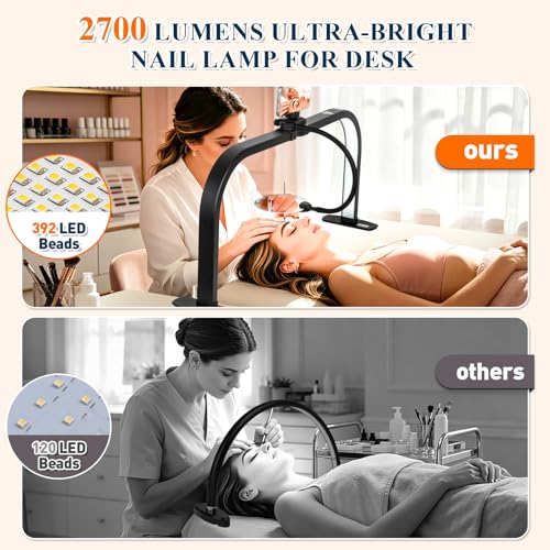 Half Moon Nail Light for Desk with 5X Magnifier & Phone Holder - color: Black